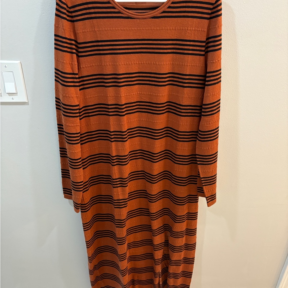 Amazon Orange and Black Long Sleeve Crew Neck Sweater Dress